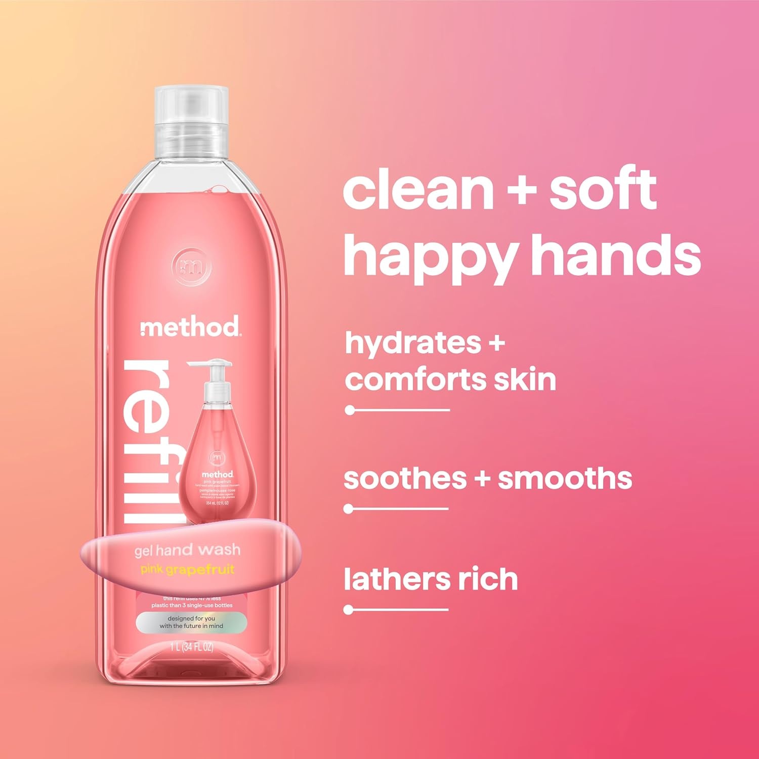 image:imageMethod Gel Hand Soap Waterfall 12 fl oz Pack of 3Grapefruit