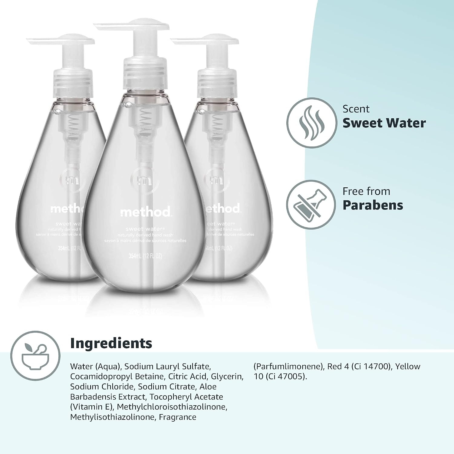 image:imageMethod Gel Hand Soap Waterfall 12 fl oz Pack of 3Sweet Water